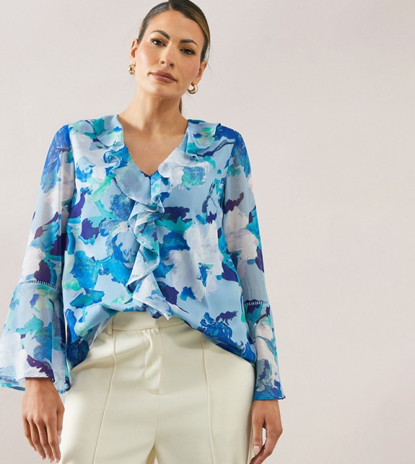 Floral Printed V-Neck Ruffle Top
