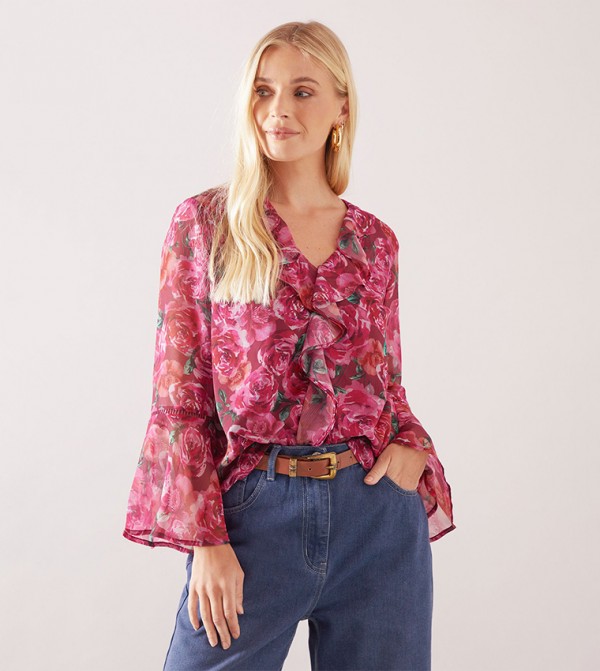 Petite Floral Printed Bell Sleeves Top