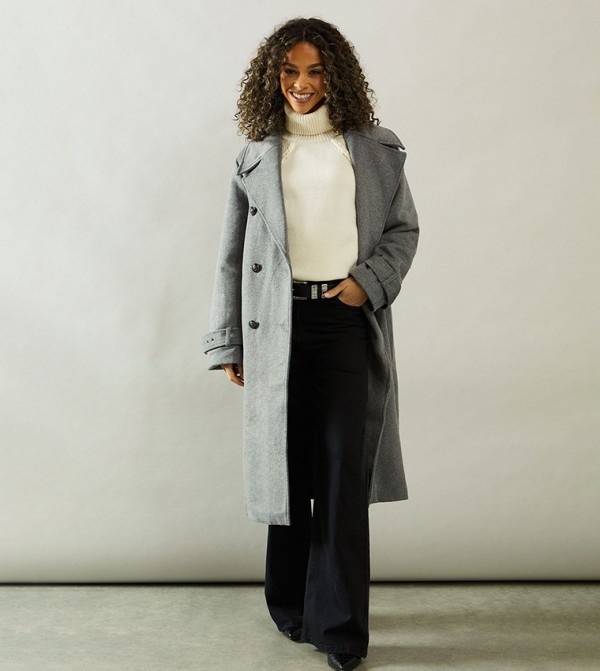 Buckle Detail Double Breasted Coat