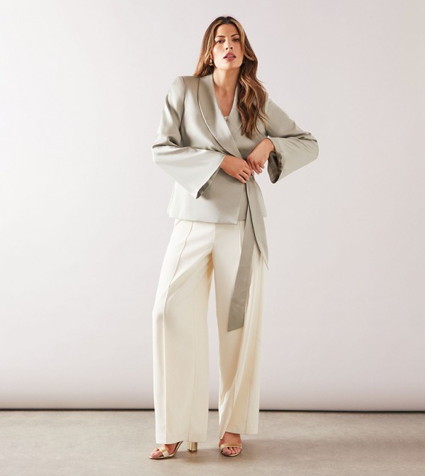 Fluid Satin Wrap Tie Jacket