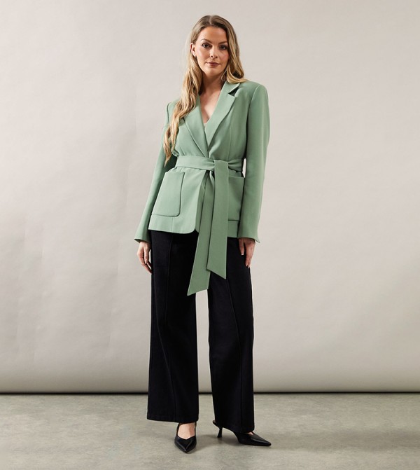 Patch Pocket Tie Neck Blazer