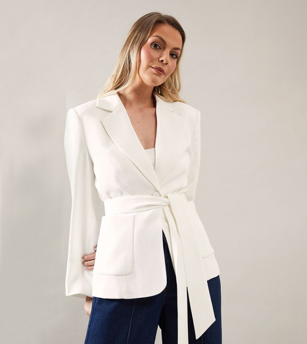 Patch Pocket Tie Neck Blazer