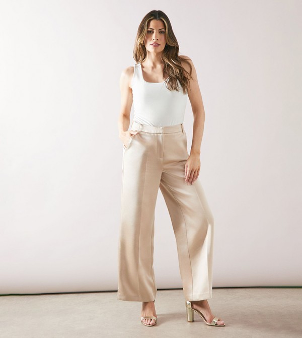 Solid High Waist Ankle Grazer Trousers