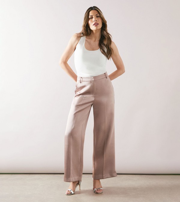 Solid High Waist Ankle Grazer Trousers