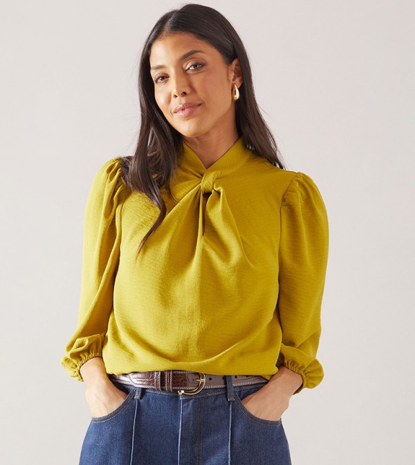Woven Twist Neck Top