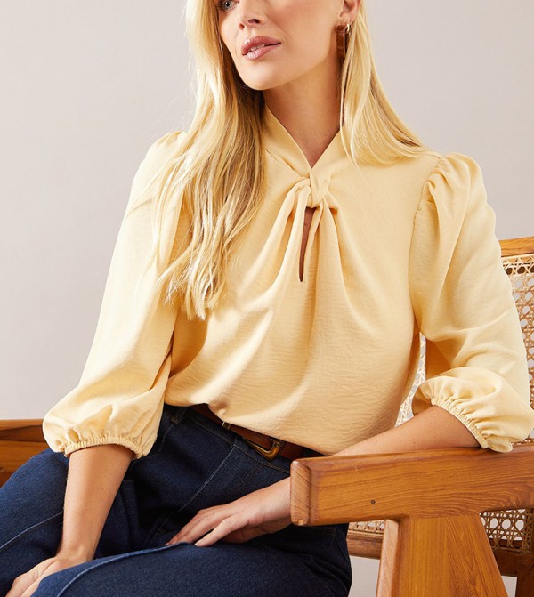 Petite Woven Twist Neck Top