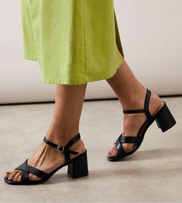 Samiyas Cross Strap Block Heel Sandals