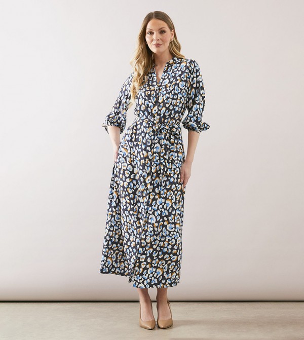 Animal Printed High - Low Hem Button Through Dress