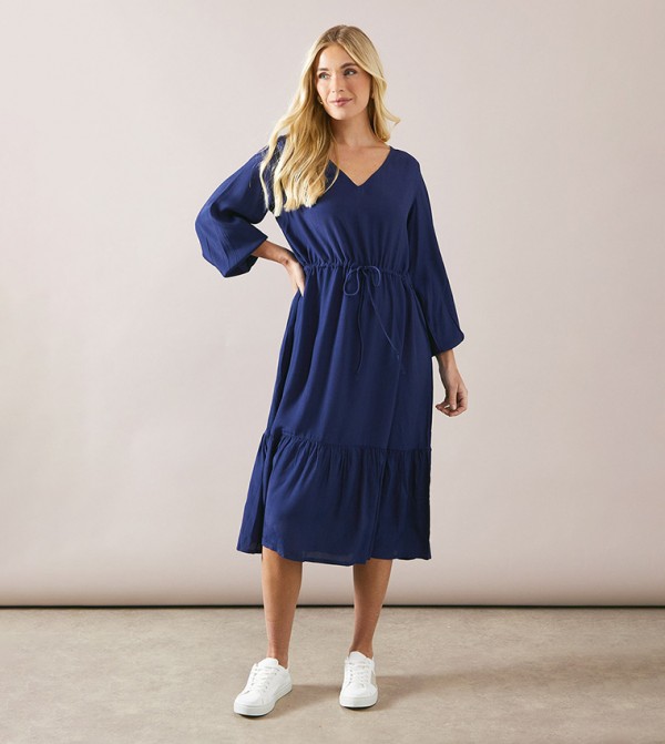 Petite Drawstring Viscose Midi Dress