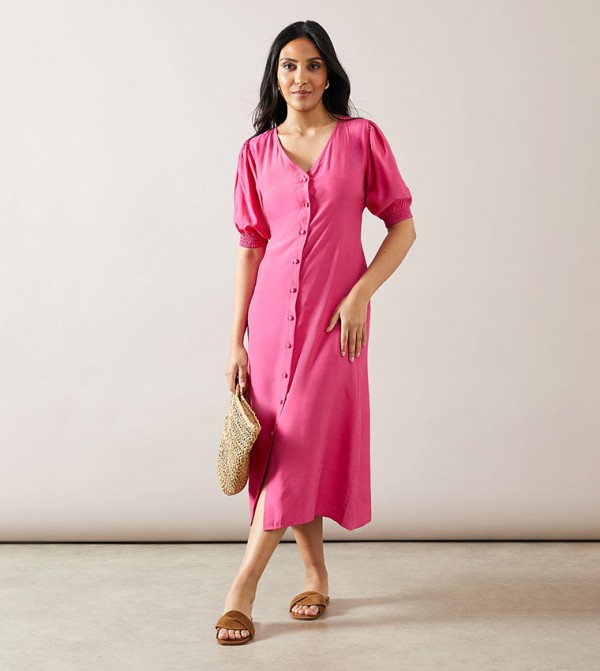 Petite Button Through Viscose Midi Dress