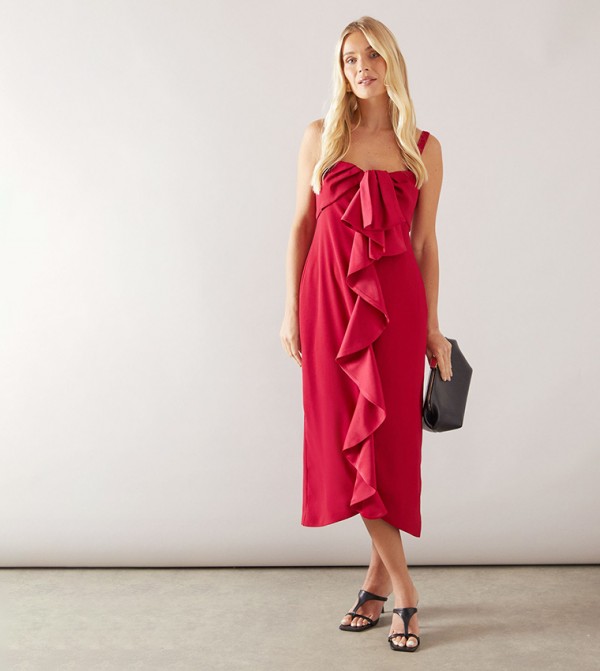 Petite Twist Ruffle Detail Midi Dress