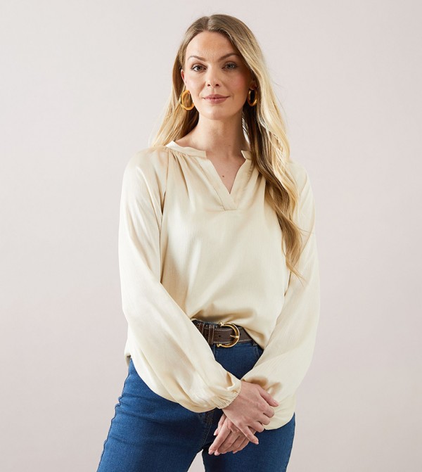 Crinkle Satin Balloon Sleeves Top
