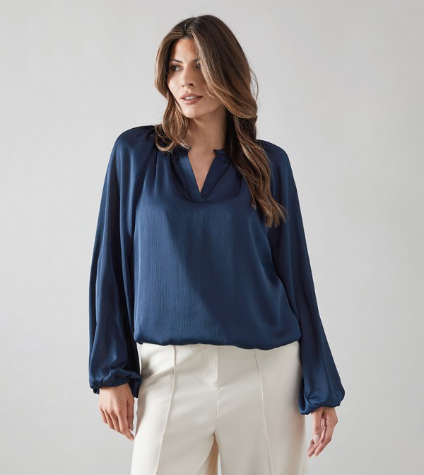 Crinkle Satin Balloon Sleeves Top