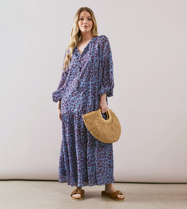 Leopard Print Tiered Smock Maxi Dress