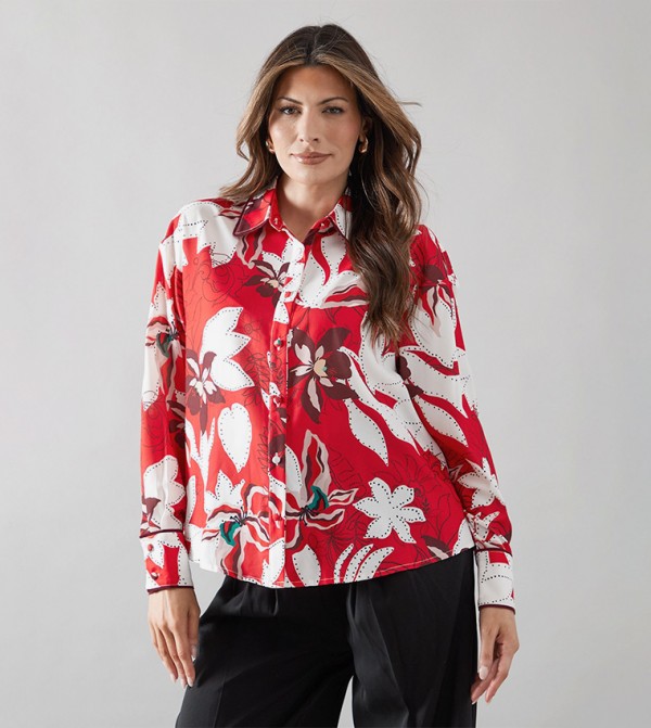 Floral Tipping Detail Long Sleeves Shirt