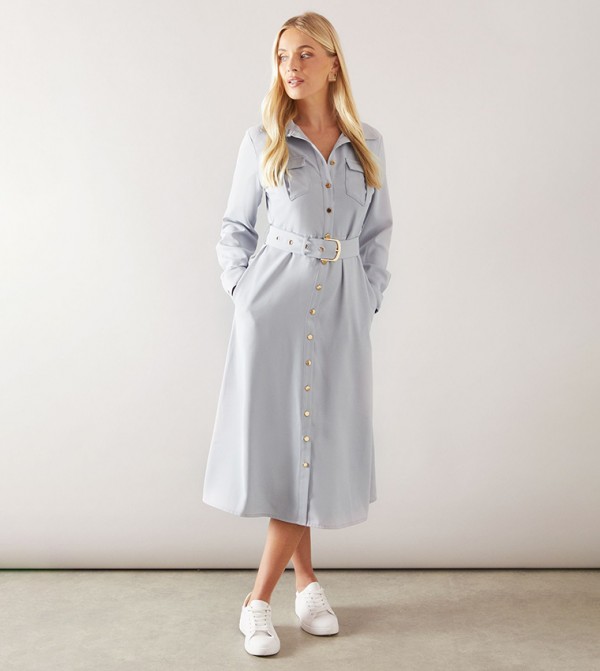 Petite Heavy Crepe Stud Detail Utility Dress