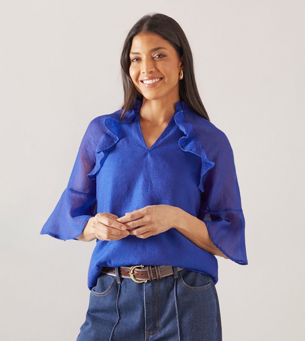 Ruffle Detail Bell Sleeves Top