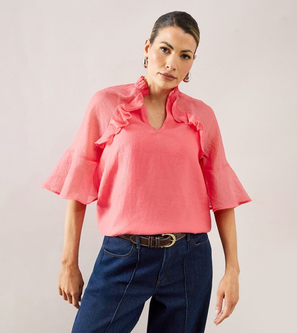 Ruffle Detail Bell Sleeves Top