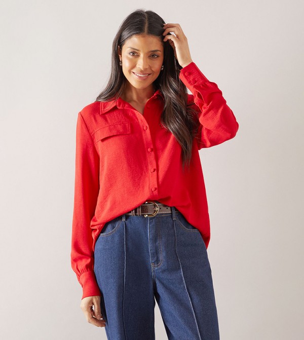 Pocket Button Through Long Sleeves Shirt