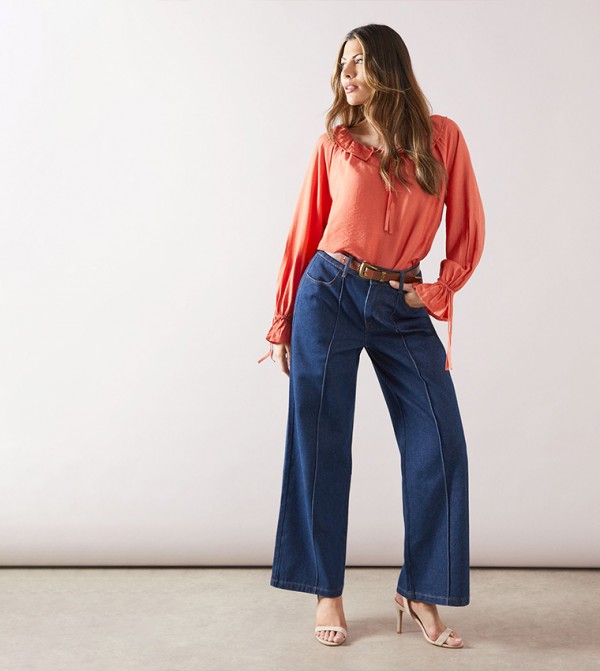 Ruffle Trim Long Sleeves Top