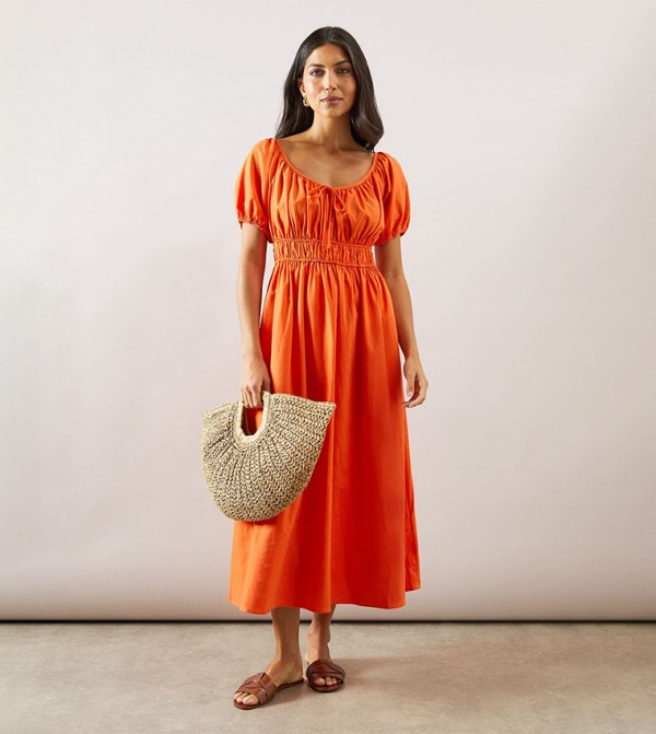 Linen Off Shoulder Midaxi Dress