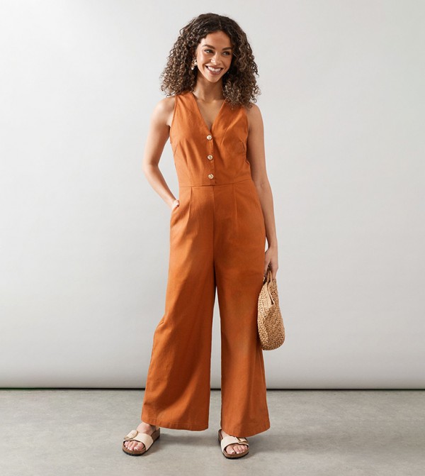 Linen Button Detail Jumpsuit