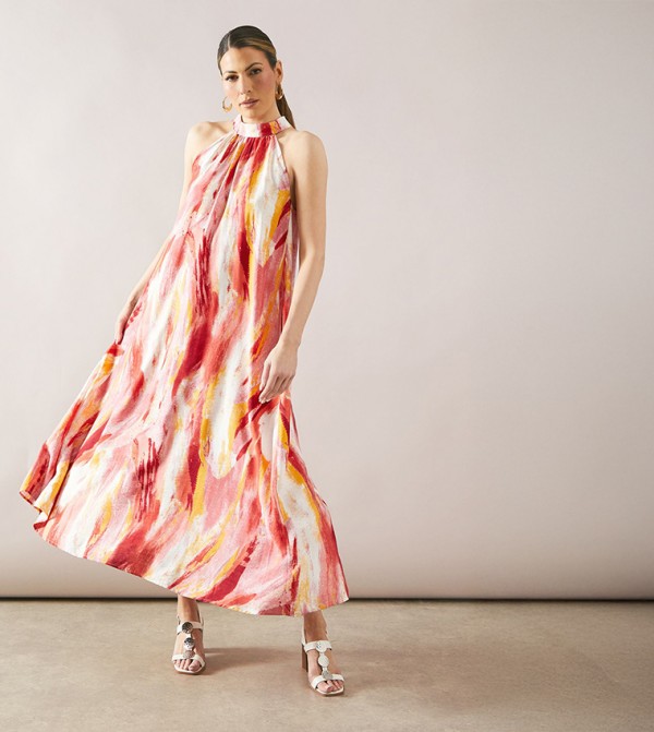 Abstract Print Swing Maxi Dress