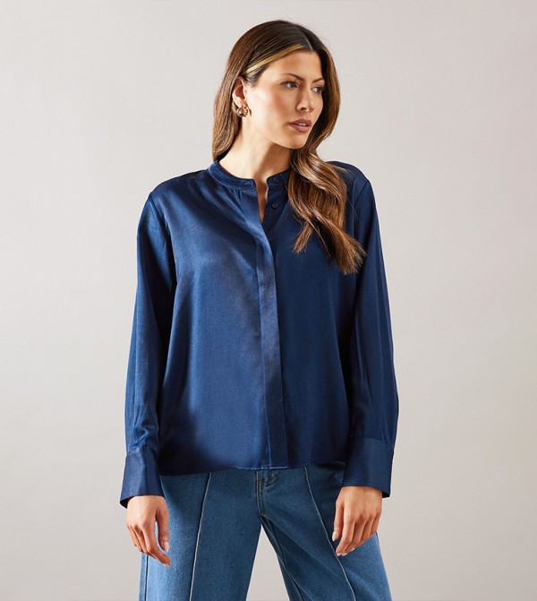 Solid Stand Collar Shirt