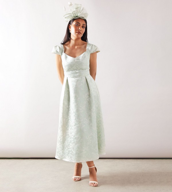 Petite Floral Jacquard Satin Fit & Flare Midaxi Dress
