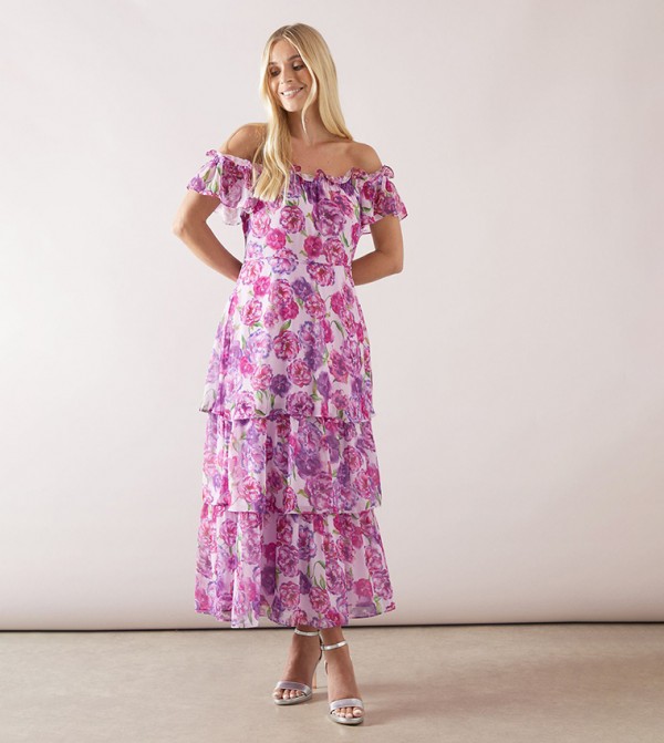 Petite Off-Shoulder Tiered Midaxi Dress