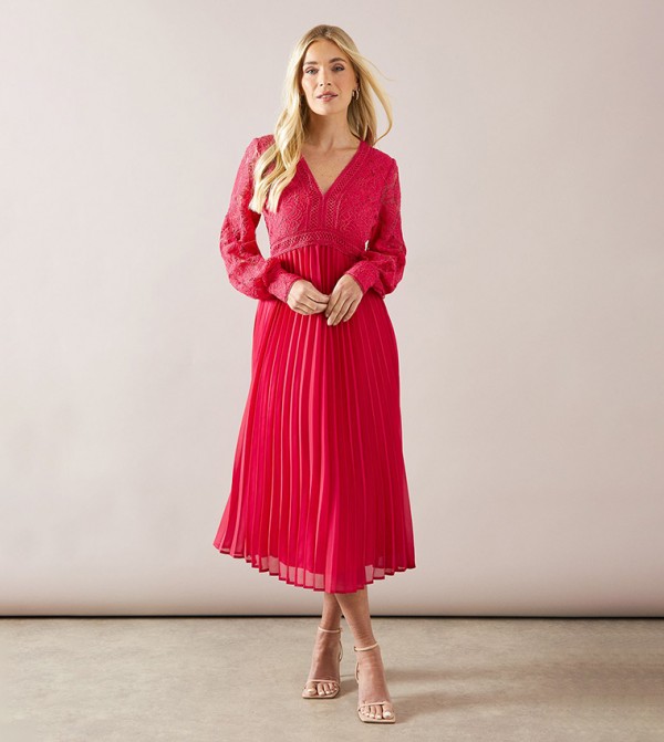 Petite Lace Pleated Skirt Midi Dress