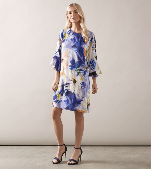 Petite Floral Printed Frill Sleeves Shift Dress