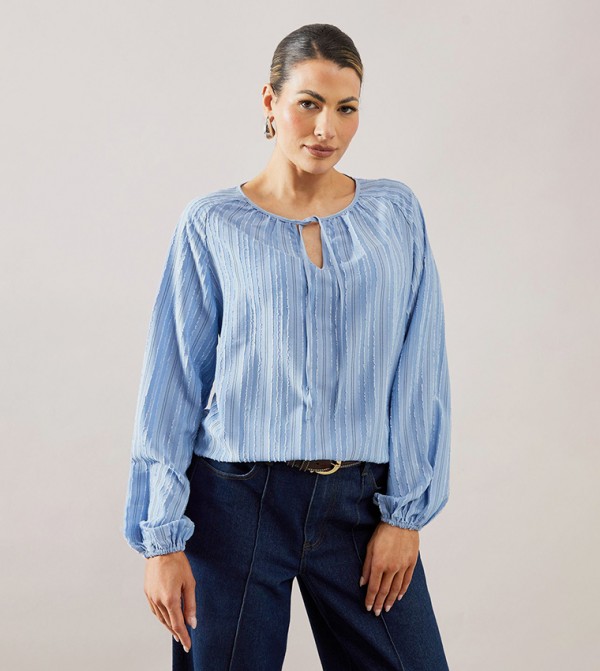 Embroidered Striped Tie Front Top