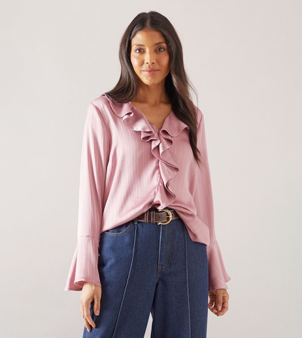 Striped Crinkle Ruffle Sleeves Top