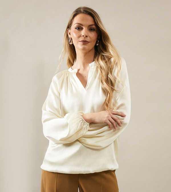 Crinkle Satin Balloon Sleeves Top