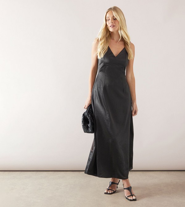 Petite Satin Lace Strap Midaxi Dress