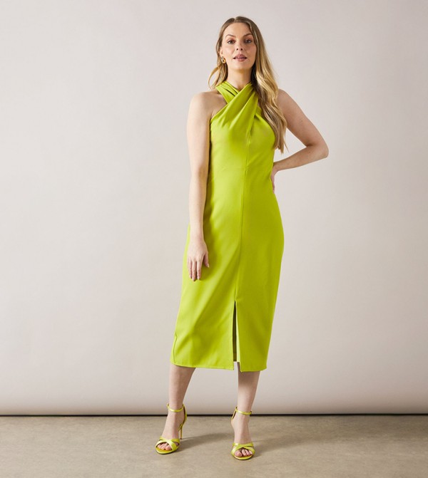 Crepe Halterneck Pencil Midi Dress