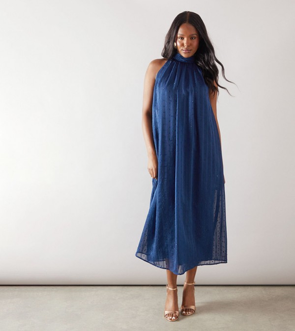 Floral Print Organza Halterneck Midaxi Dress