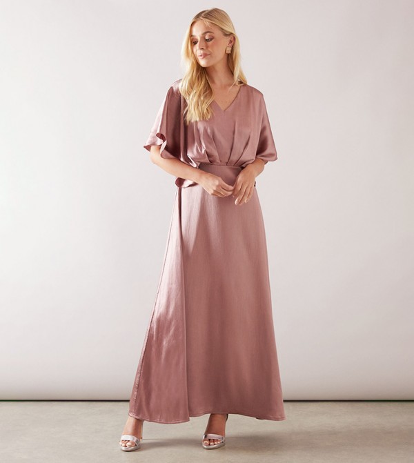 Petite Satin Kimono Sleeves Maxi Dress