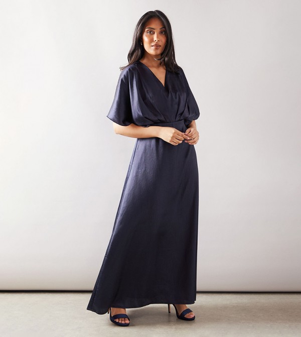 Petite Satin Kimono Sleeves Maxi Dress