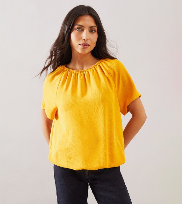 Solid Woven Bubble Hem Top