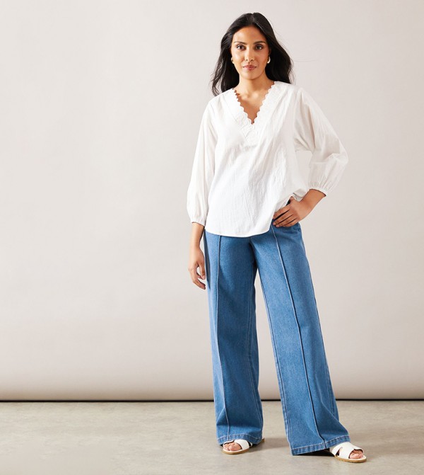 Petite Ruffled V-Neck Top
