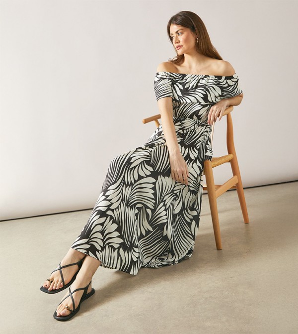 Abstract Print Off Shoulder Maxi Dress