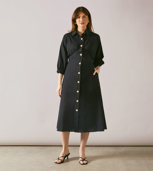 Viscose Button Through Midi Shirt Dress