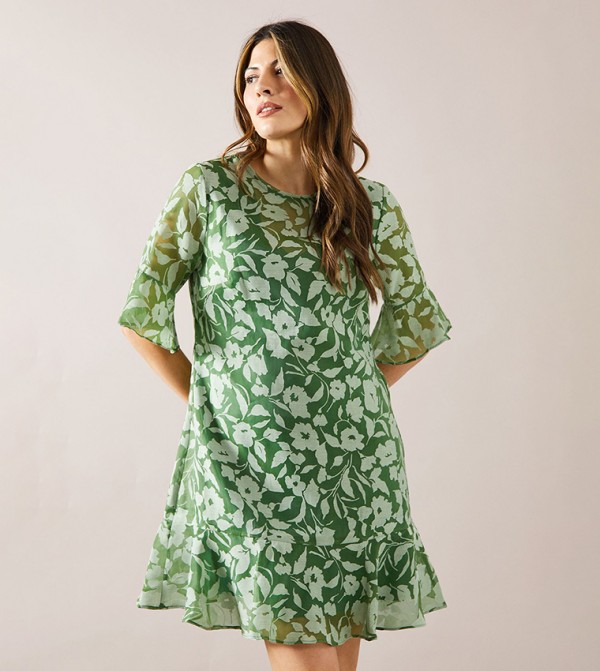 Burnout Floral Print Ruffle Sleeves Shift Mini Dress