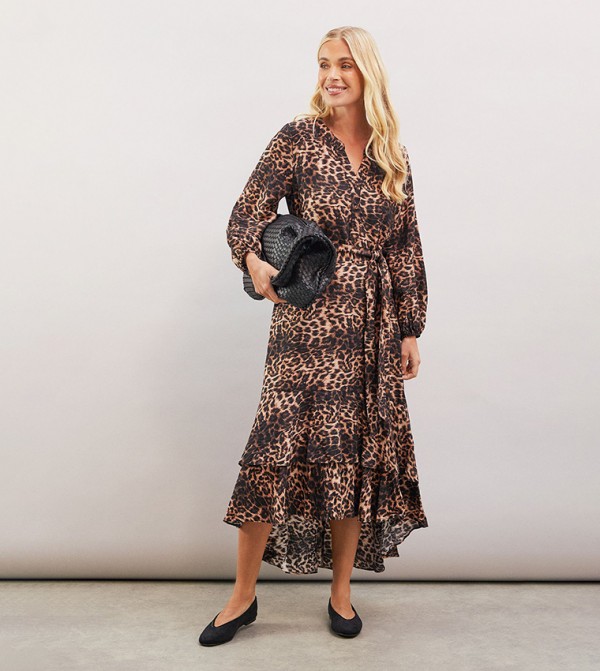 Petite Leopard Button Through Belted Shirt Dress