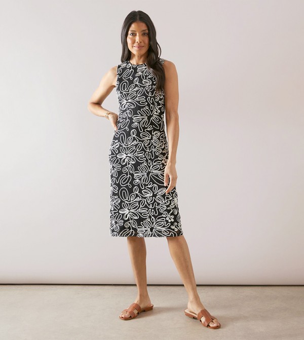 Cornelli Embroidered Sleeveless Pencil Midi Dress