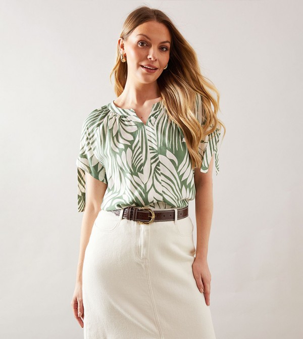 Abstract Printed Tie Sleeves Top