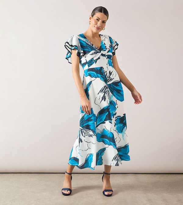 Floral Print Ruffle Twist Midaxi Dress
