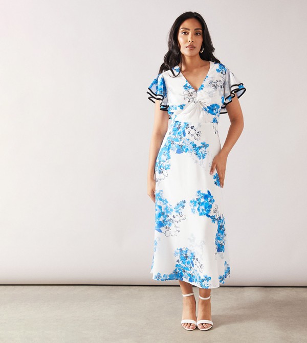Petite Floral Print Ruffle Twist Midaxi Dress